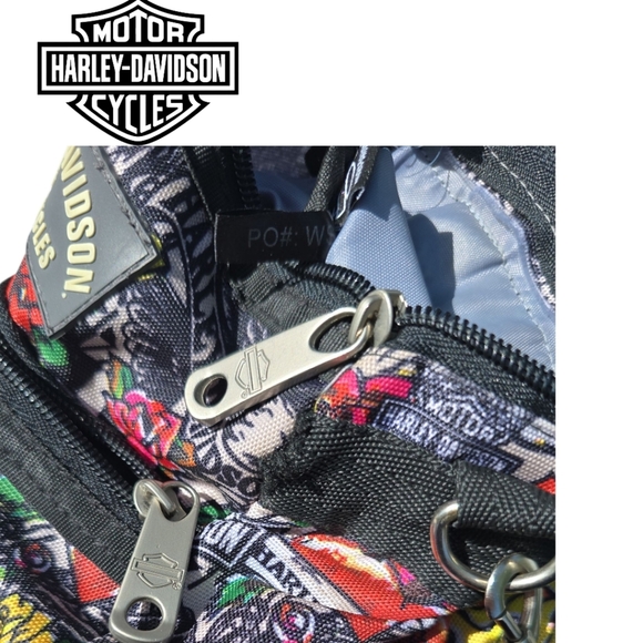 HARLEY-DAVIDSON X-Body Sling Bag adjustable Strap Tatoo Design 3 zips - Picture 4 of 4